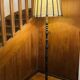 Vintage Floor Lamp Turned Wood, Bamboo Rattan Circa 1950s
