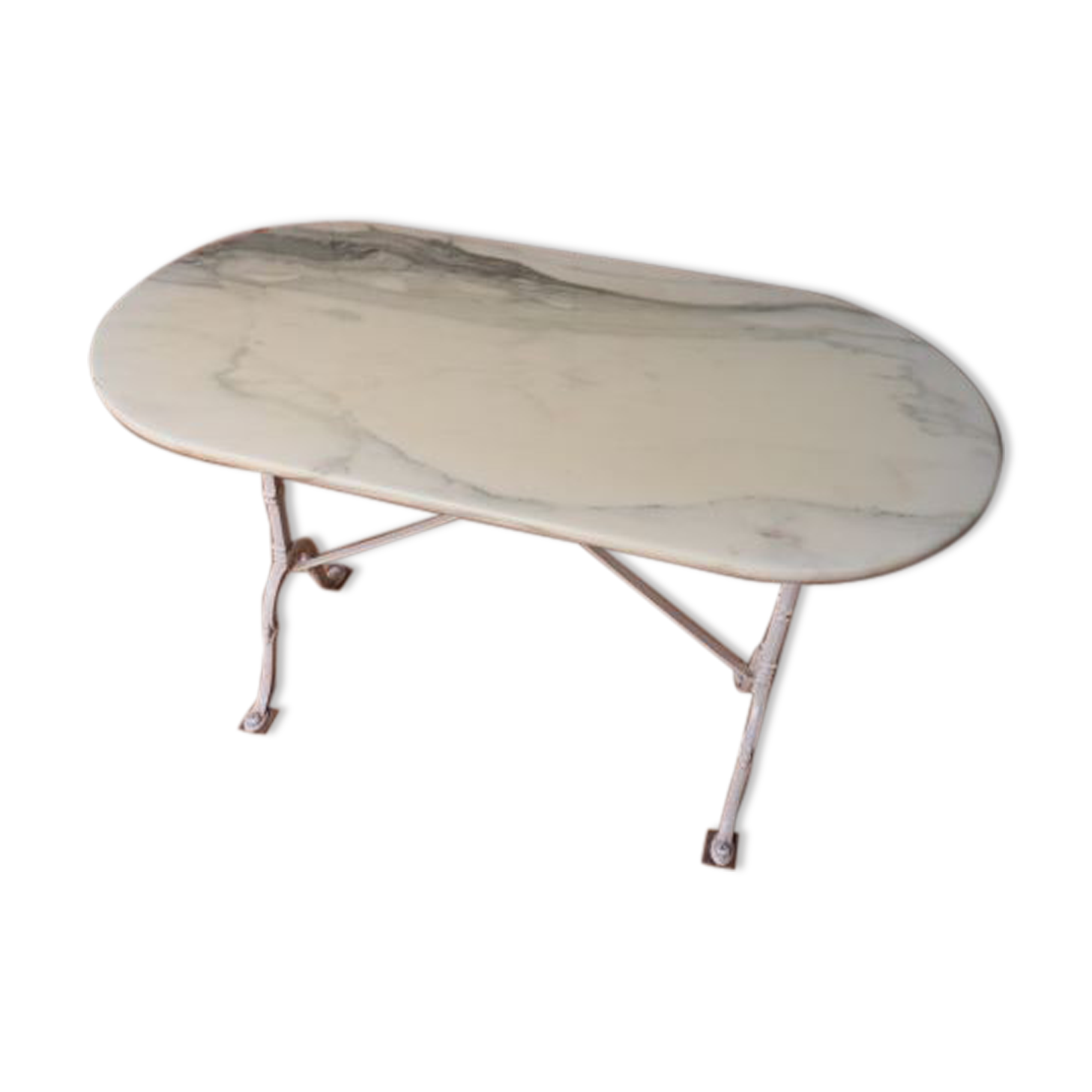 Bistro table with marble tray and wrought iron feet
