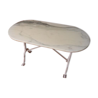 Bistro table with marble tray and wrought iron feet