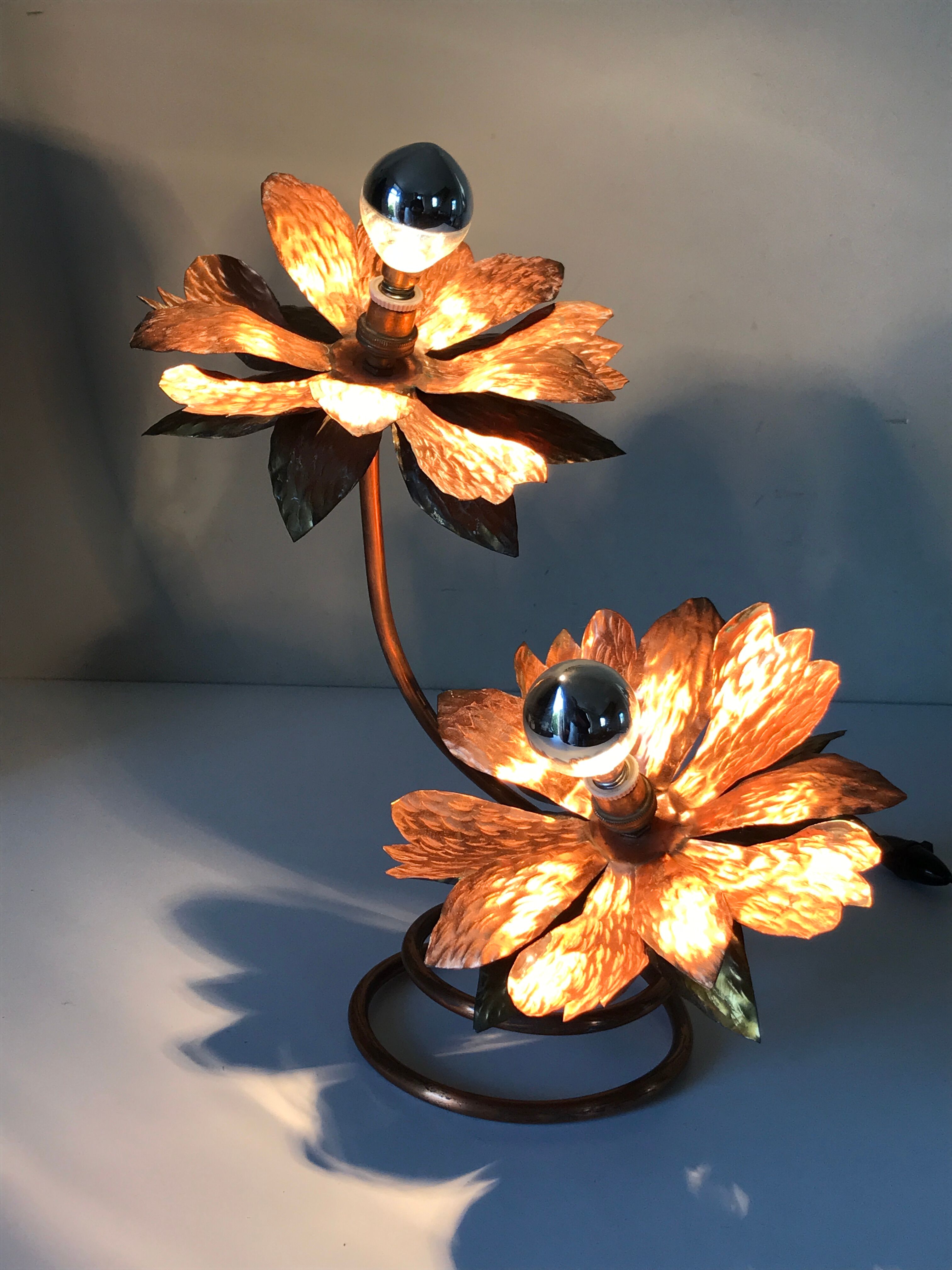 Copper lamp flowers vintage design 70s