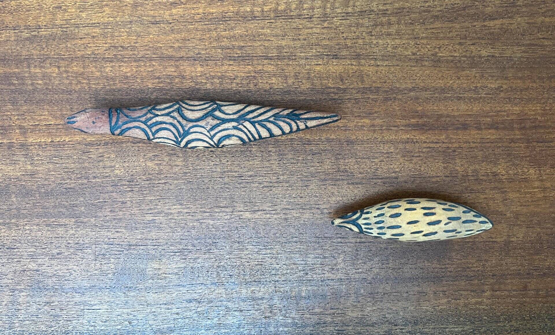 Vintage Australian Aboriginal Art Carved Wooden Animal Figurines, Set of 2