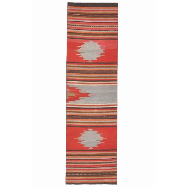 1970s Turkish Oushak Handmade Wool Cotton Red Runner Rug 73x261