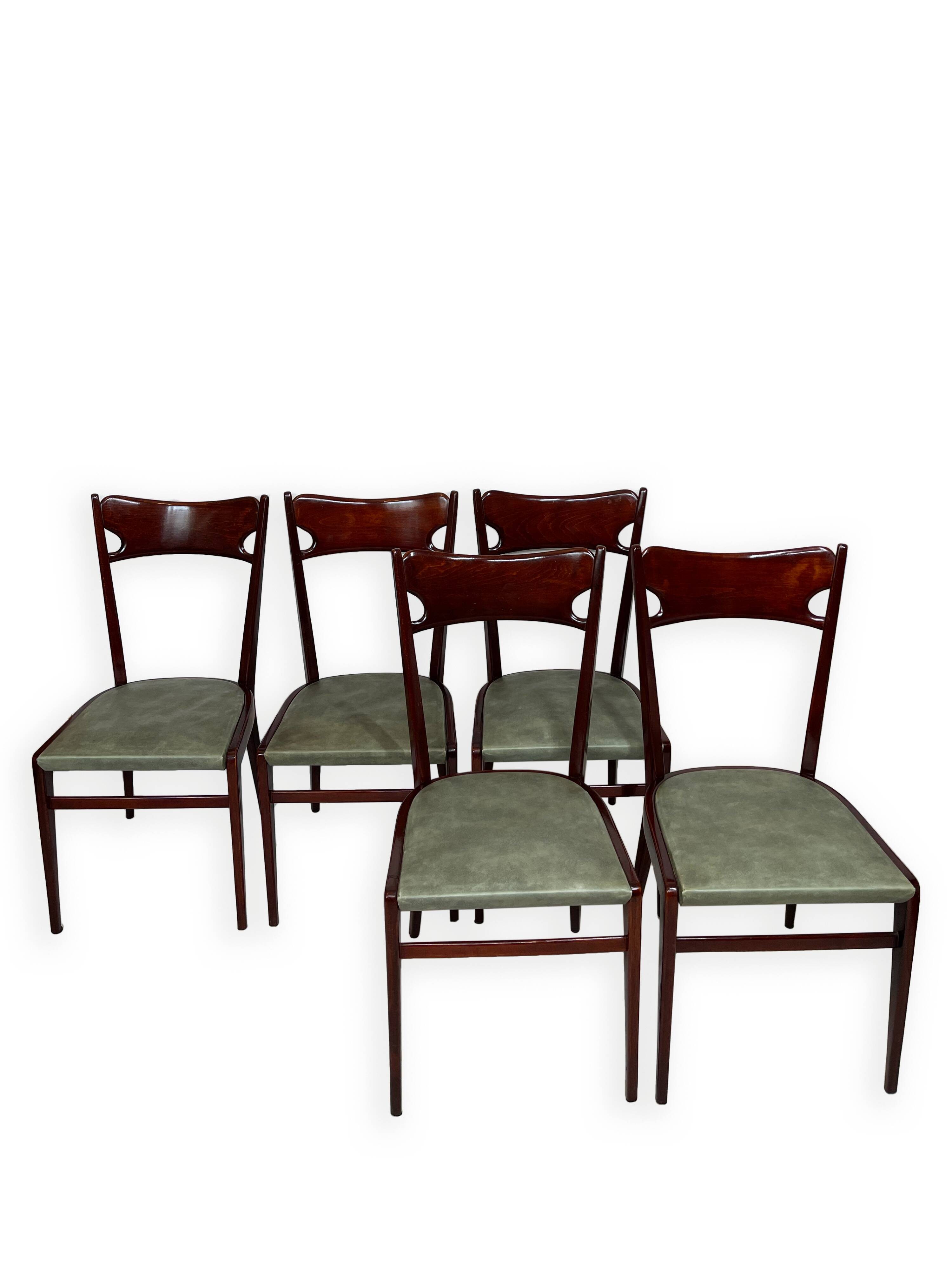 Chaises de salle à manger en bois de hêtre aux tons verts, années 1950