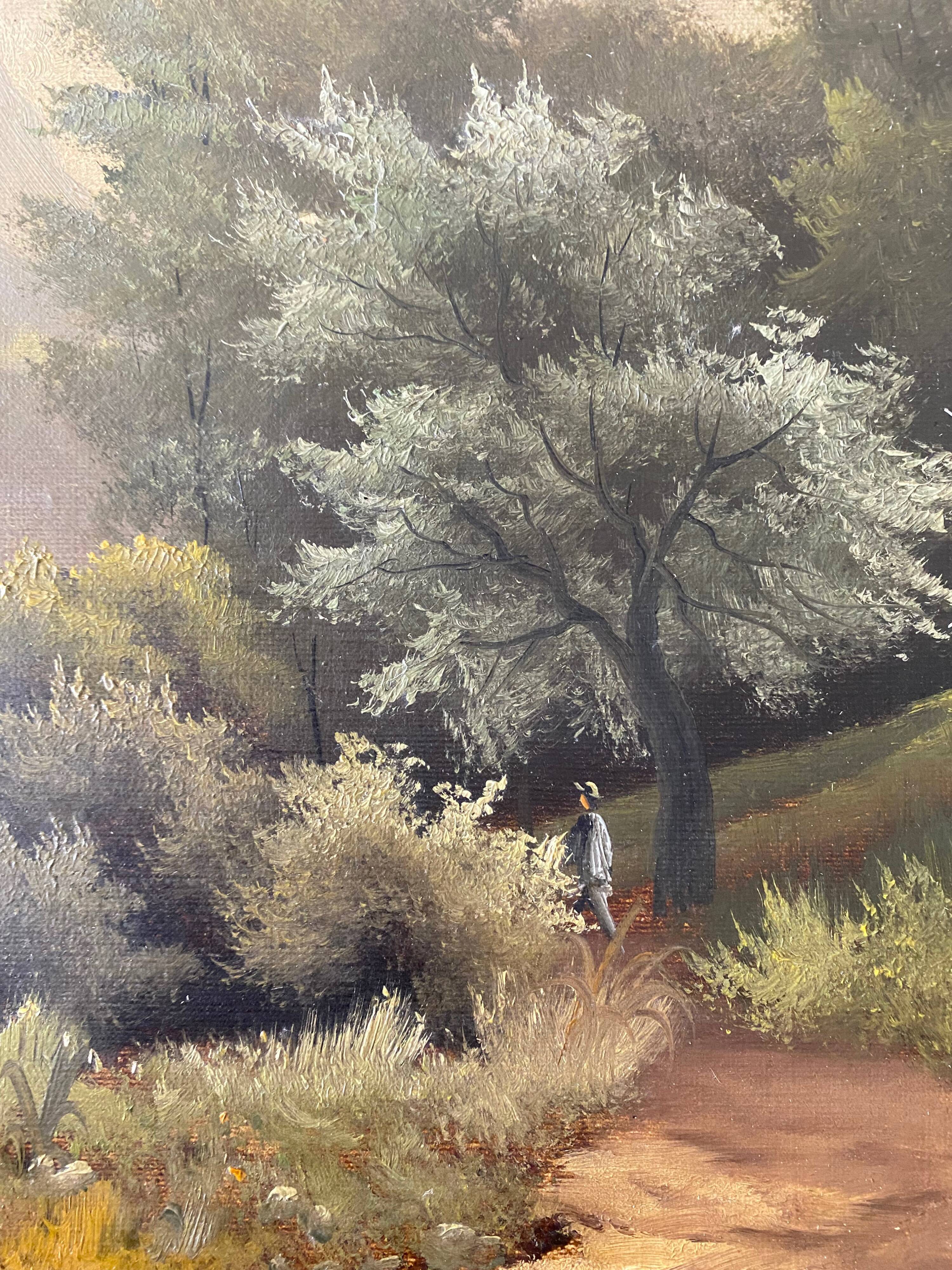 Table HST XIX° "The jewel of nature" Animated landscape Signed C. Lion + frame