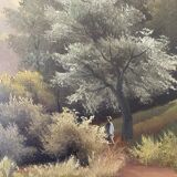 Table HST XIX° "The jewel of nature" Animated landscape Signed C. Lion + frame