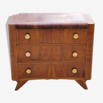 Commode des années 40 en noyer pieds compas 3 tiroirs