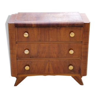 Chest of drawers of the 40s in walnut compass feet 3 drawers