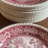Set of twelve flat plates Villeroy & Boch – Rusticana, English cottage design, pink colour.