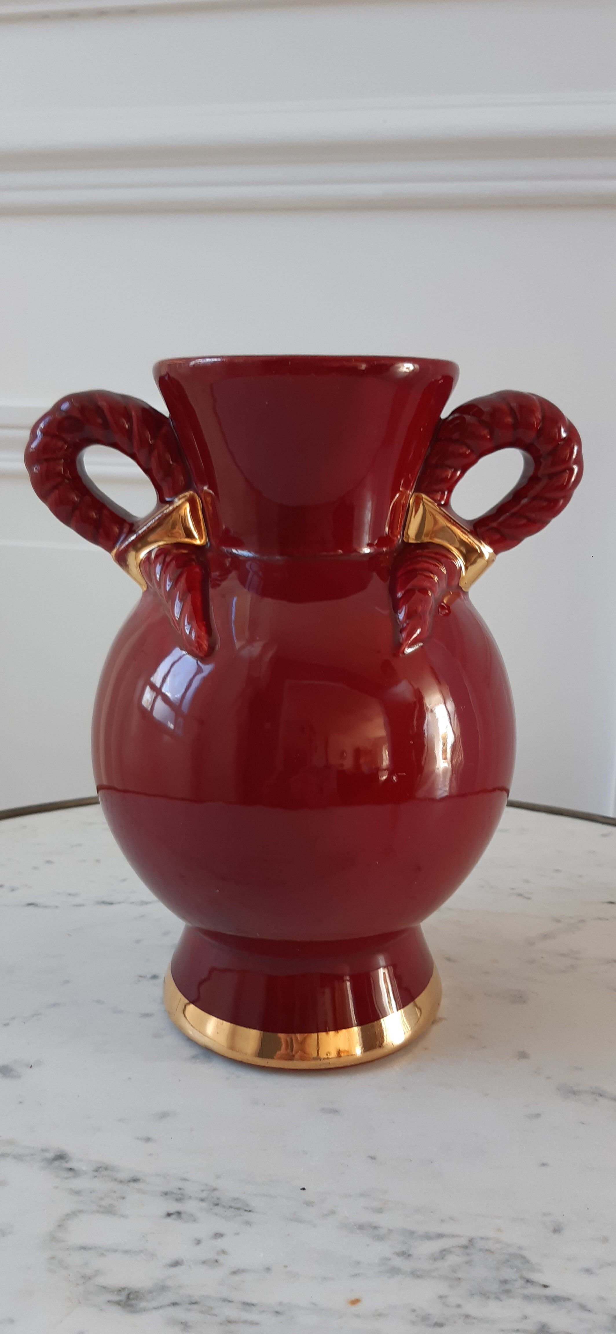 Vase St Clément burgundy and golden 50s