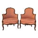 Pair of Louis XV period bergeres in walnut