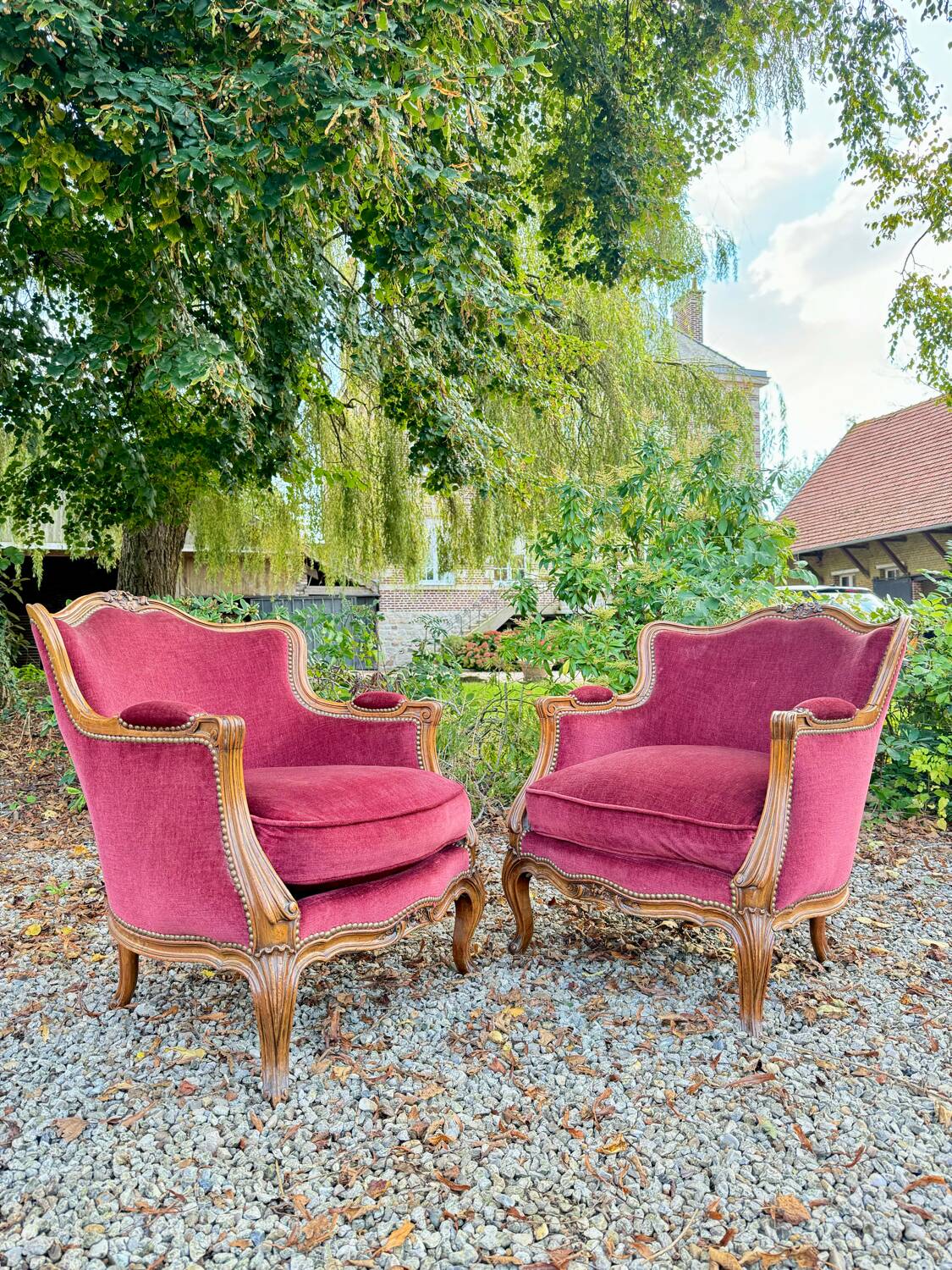 Pair of Louis XV Style Walnut Bergeres, 19th Century