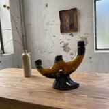 Vallauris black yellow ceramic candlestick