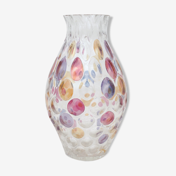 Vase en verre et écailles multicolores