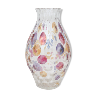 Vase en verre et écailles multicolores