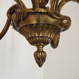 French Art Nouveau Bronze 6 Light Chandelier with Scroll Arms and Leaf Details 5583
