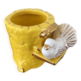 Cache pot vintage jaune avec oiseau vallauris  1960