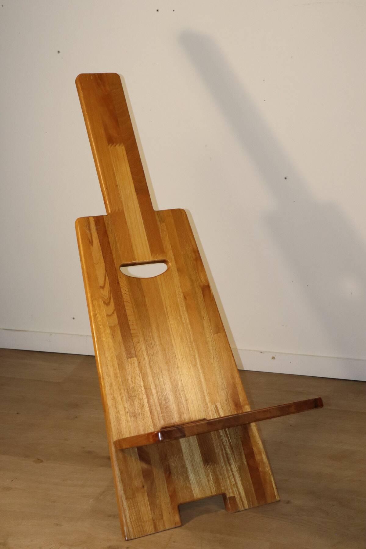 Sculptural brutalist armchair in solid elm, 1980.