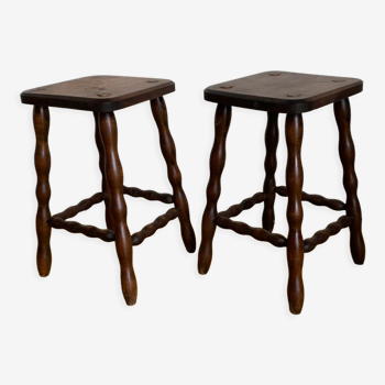 Duo de tabourets bois années 60