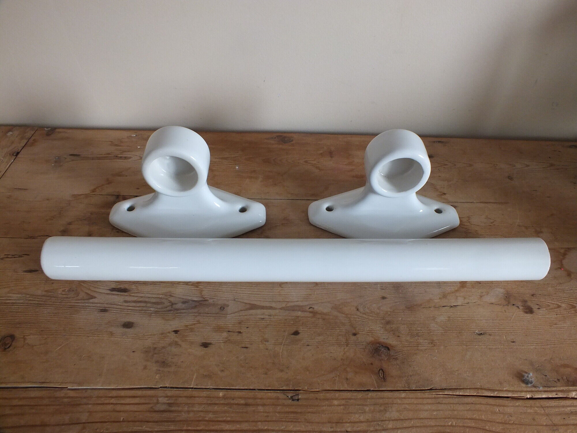 Large Art Deco towel bar in white porcelain