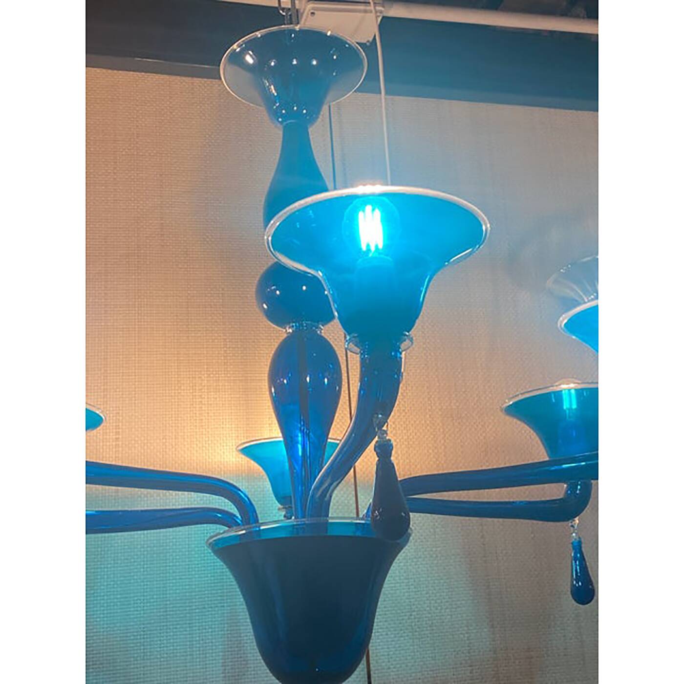 Glass Chandelier in Blue Lattimo Color