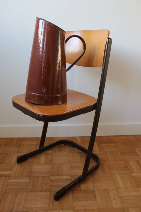 Brown enamelled steel pitcher