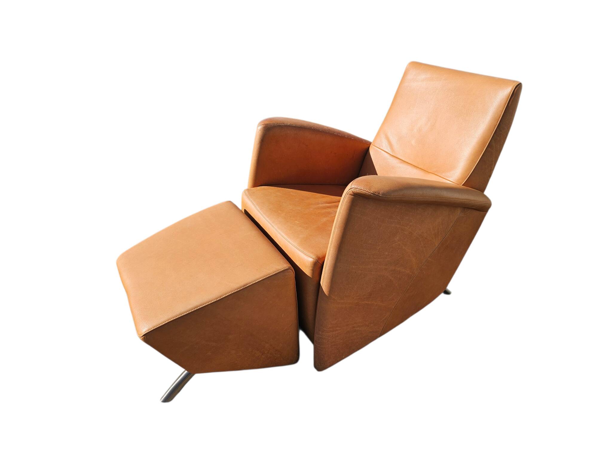 Armchair + matching ottoman – leather – 2000