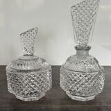 Pair of crystal-style cut glass bottles – retro/vintage dressing table