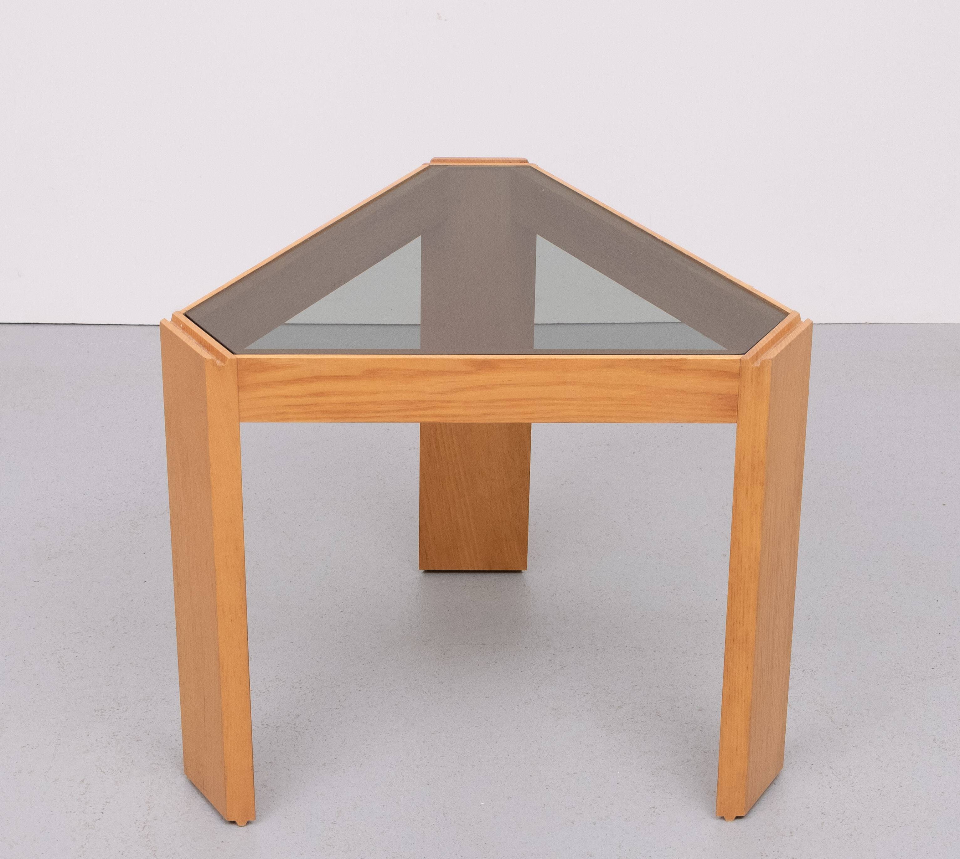 Porada Arredi Beechwood Smoked Glass side tables 1970s Italy
