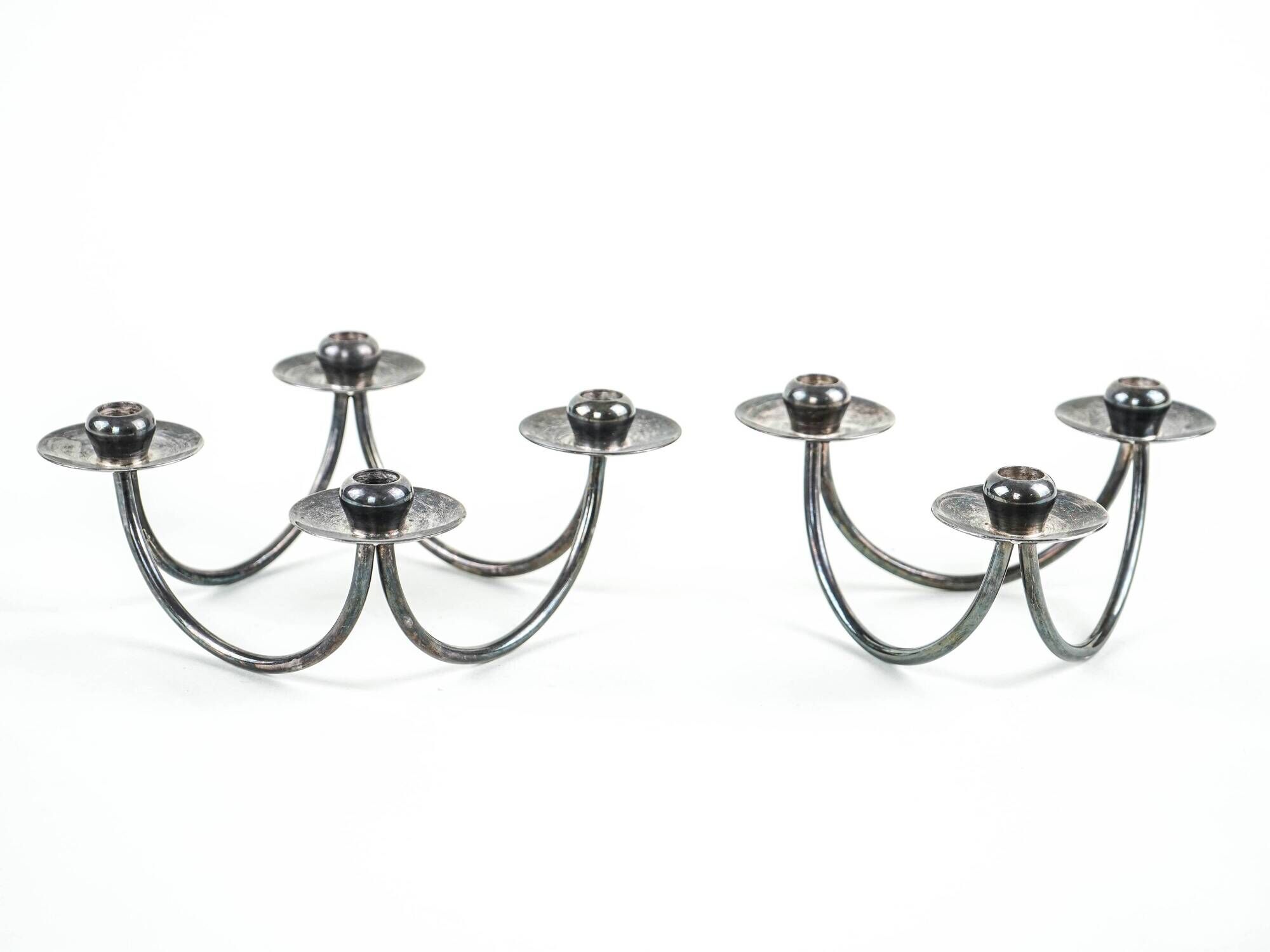 Set of silver-plated candlesticks by Berg Denmark with square bases, 1970s