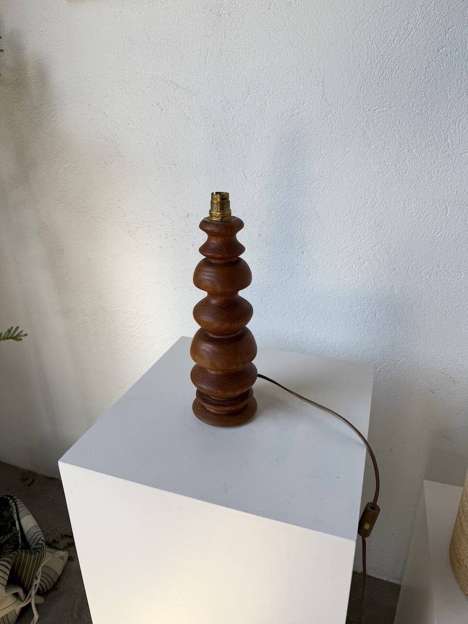 1950s turned oak wood table lamp
