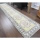 Vintage Turkish Oushak handmade wool cotton yellow runner rug 78x328