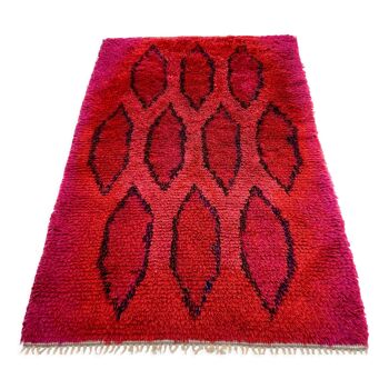 Tapis rya à poil élevé en laine rouge années 1960