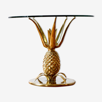 Table basse sculpturale en laiton et verre ananas, france, années 1970, paris