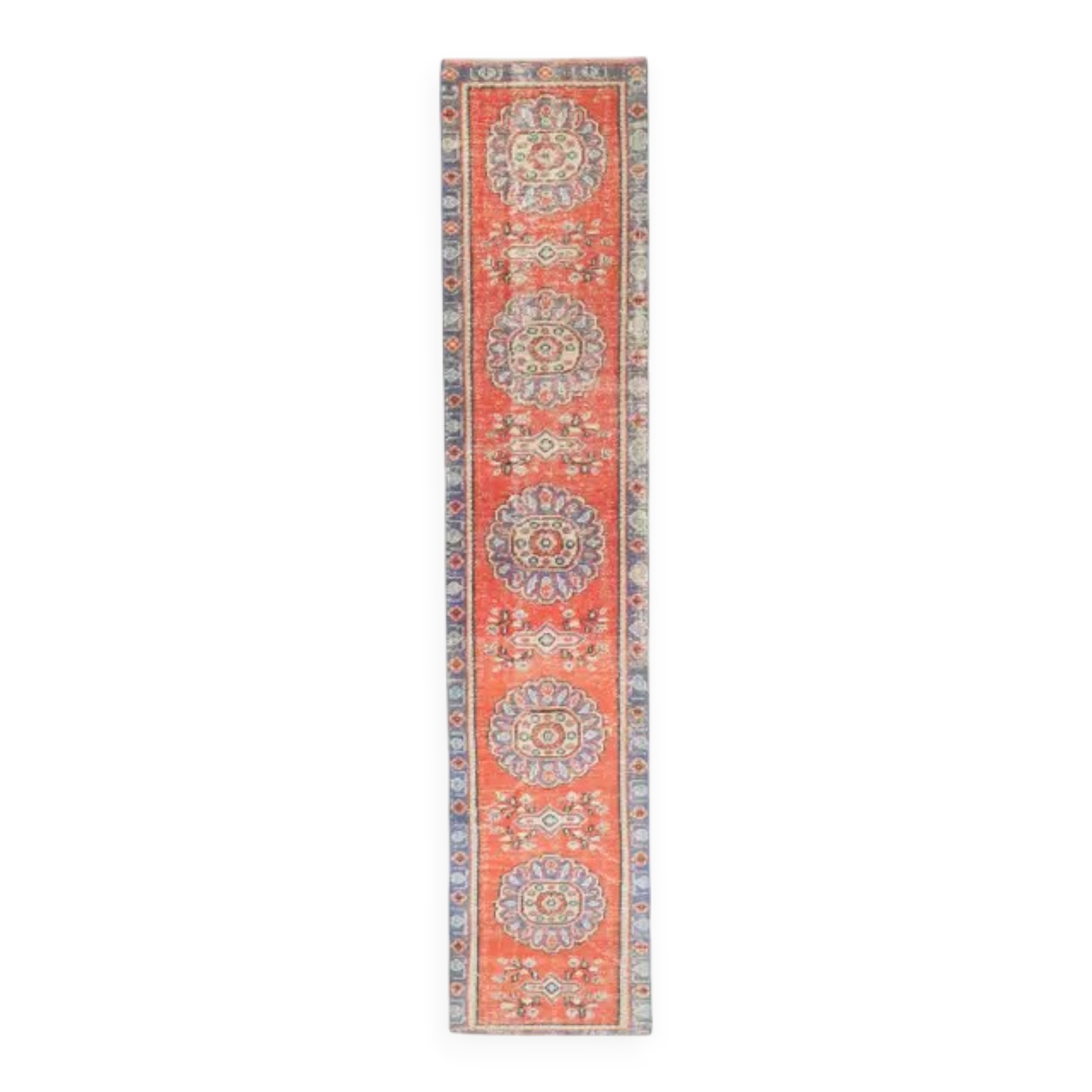 Vintage Turkish handmade wool cotton red runner 65x315