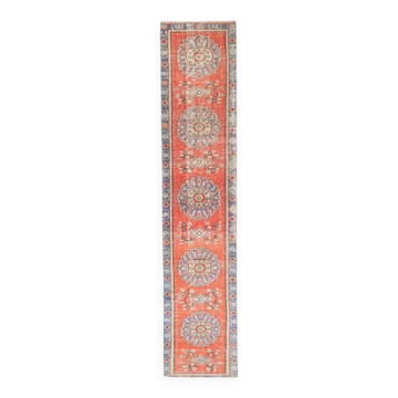 Vintage Turkish handmade wool cotton red runner 65x315