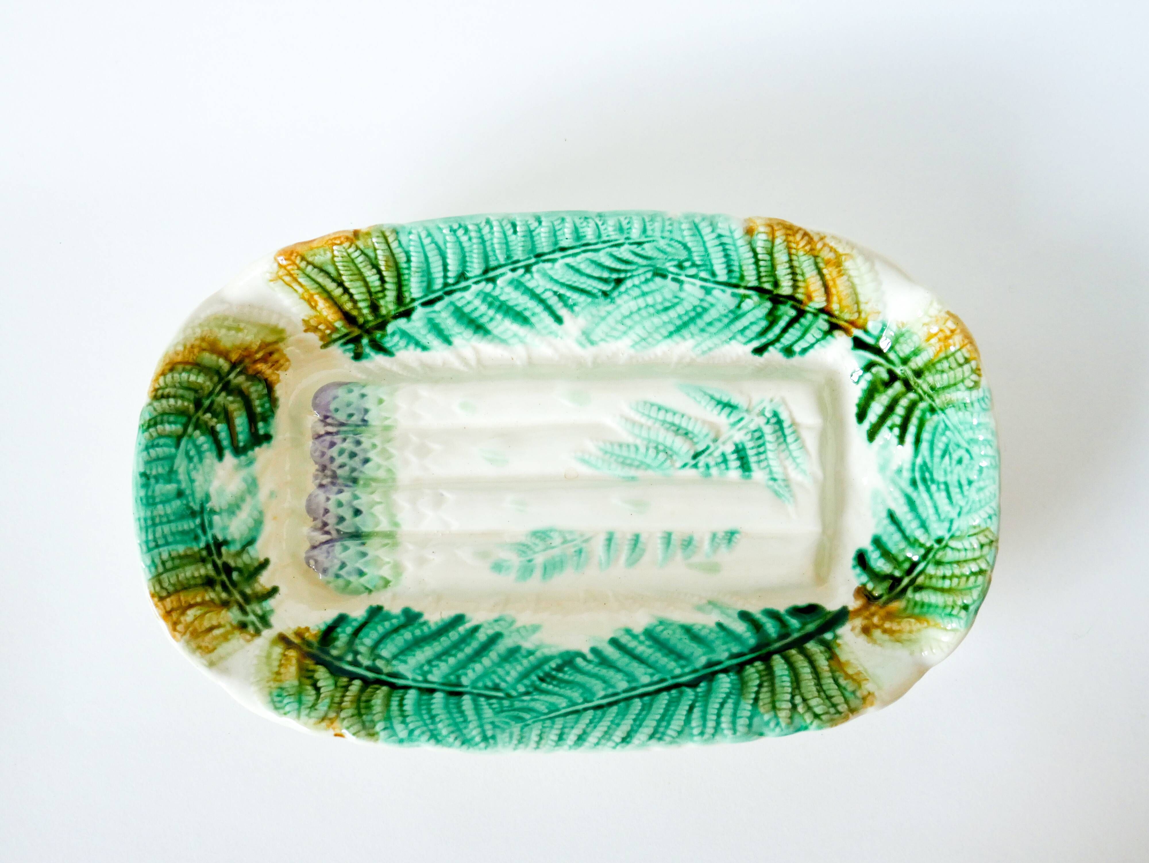 Large asparagus dish in Salins slip, early 20th century
