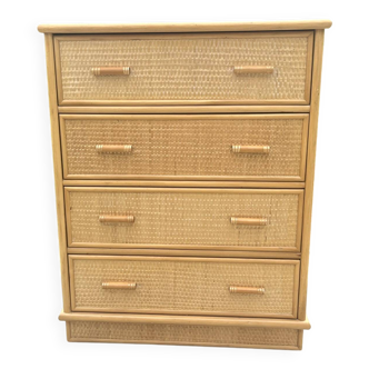 70s rattan chest of drawers