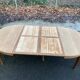 Renovated round Art Deco dining table in solid oak, 1950, 230cm extendable.
