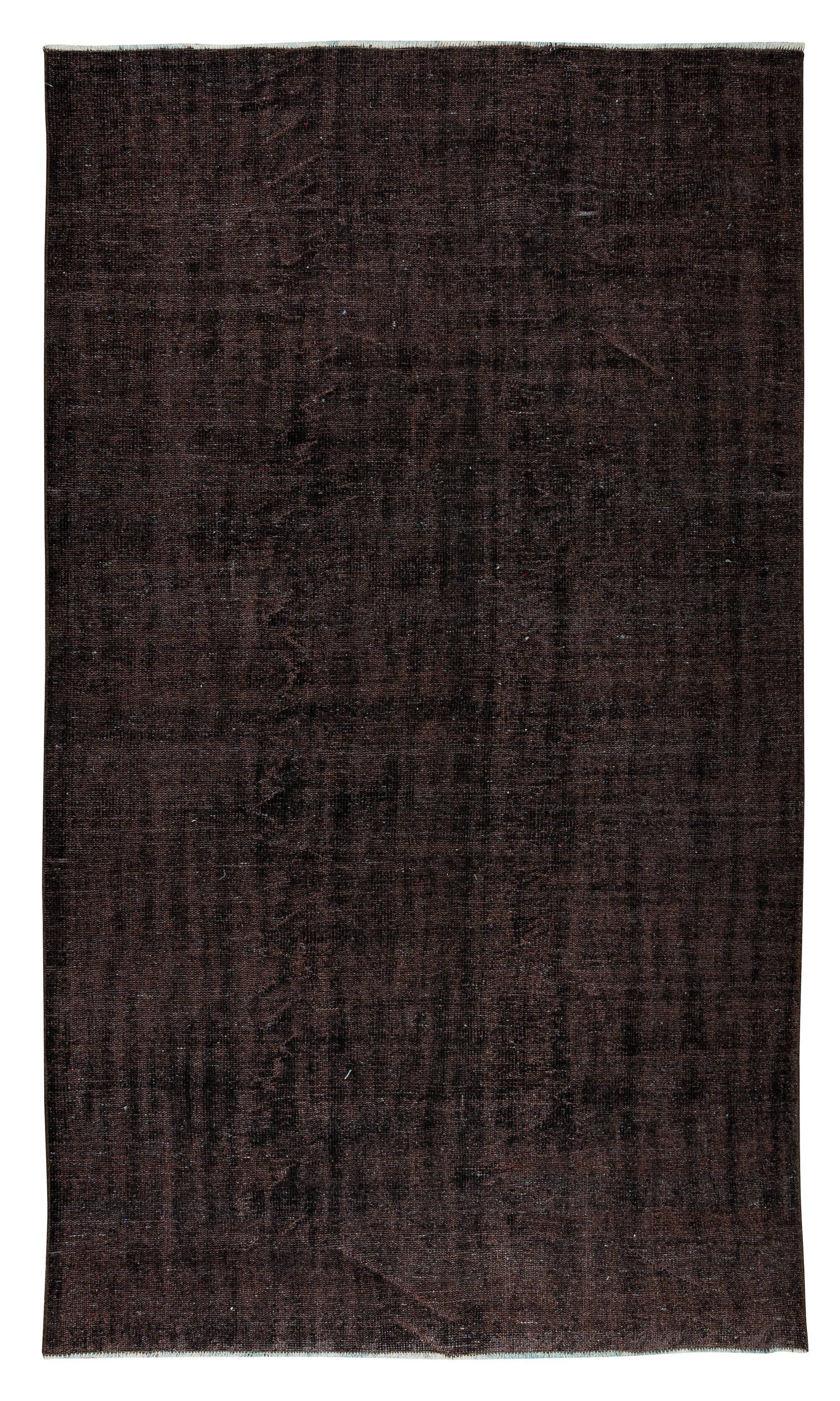 Turkish handmade vintage wool area rug over-dyed in brown (tek0743)