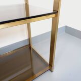 Artelano vintage bookcase shelves in gold metal smoked glass from the 70s