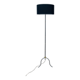 1950s tripod floor lamp, brass and black metal