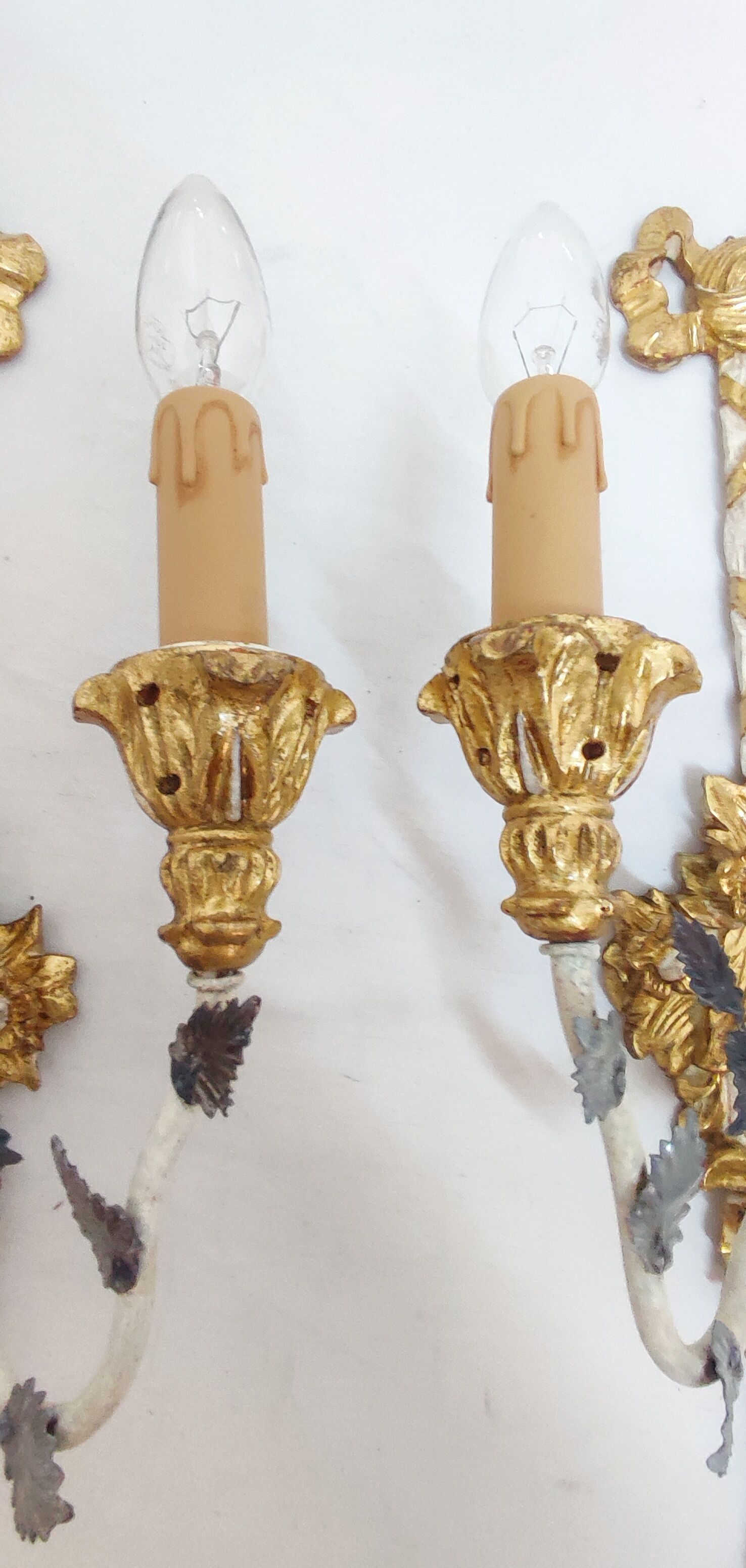 Polychrome beech wood sconces. Spain 1900