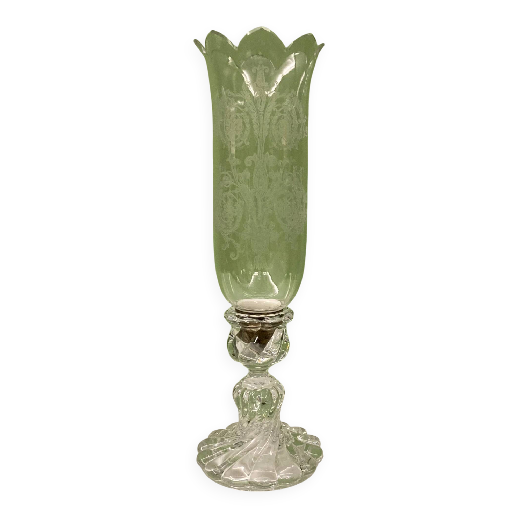 Baccarat crystal bamboo twist candle holder, signed.