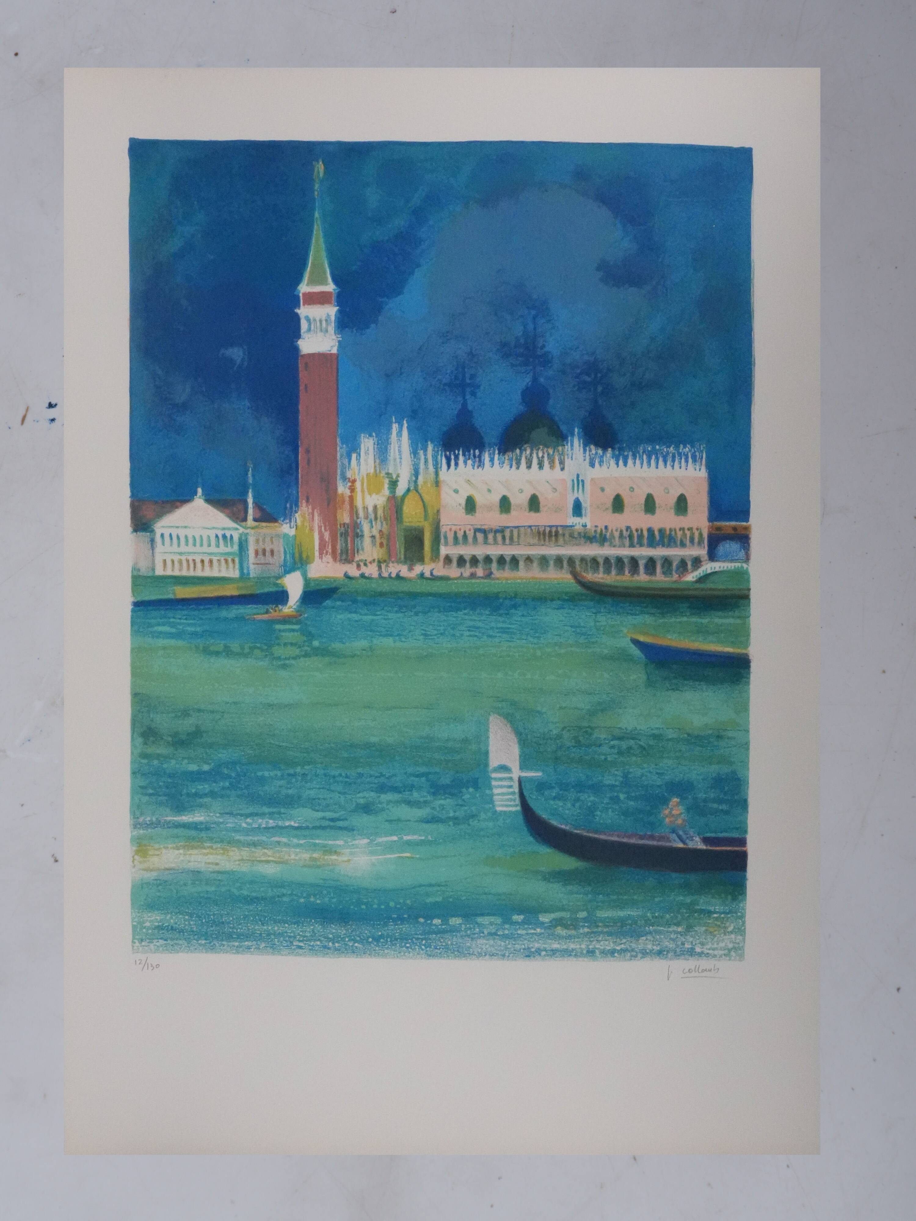 Paul Collomb : Le lagon de Venise, lithographie originale signée