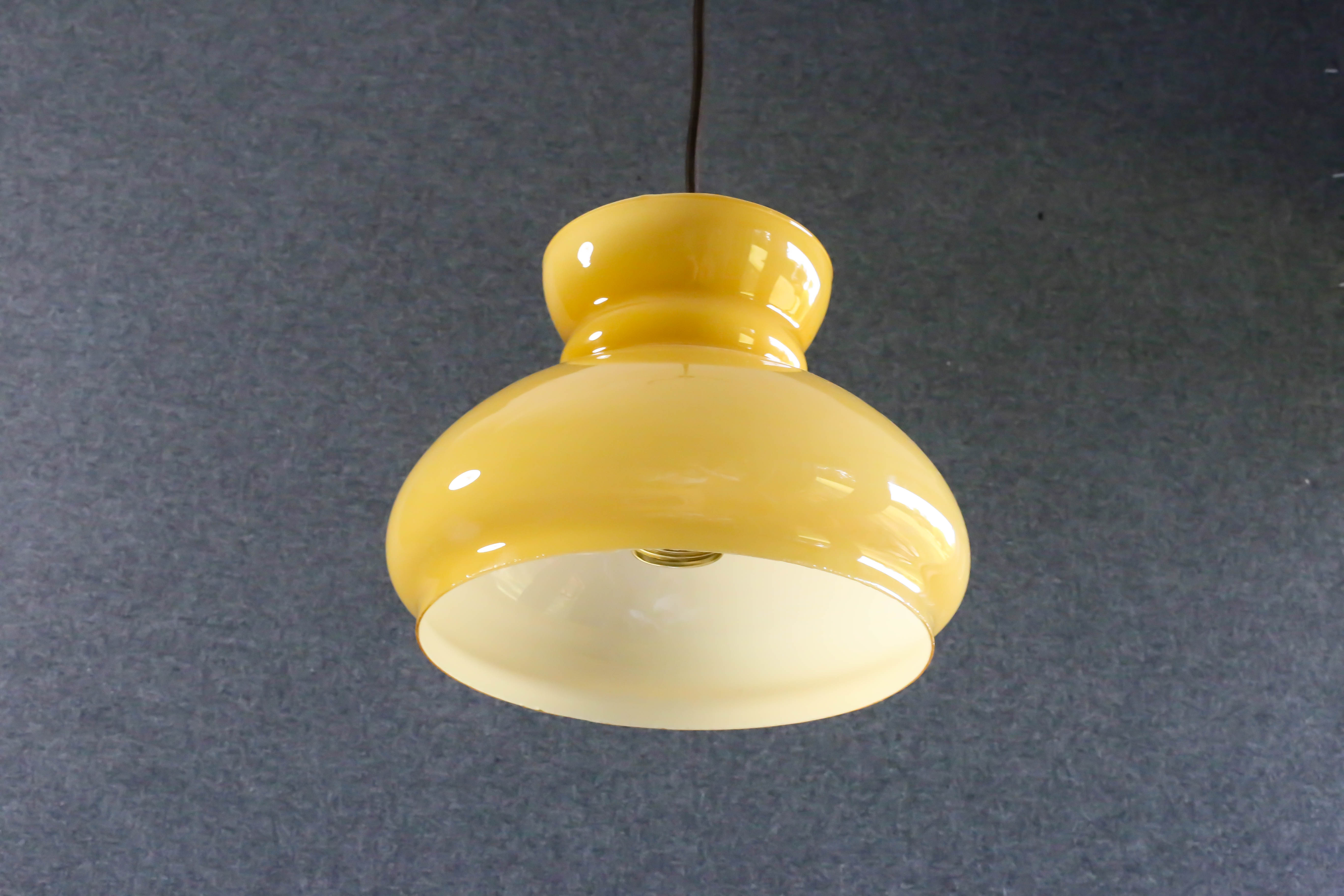 Old yellow glass suspension, mounted with new cable and new socket - circa 1950