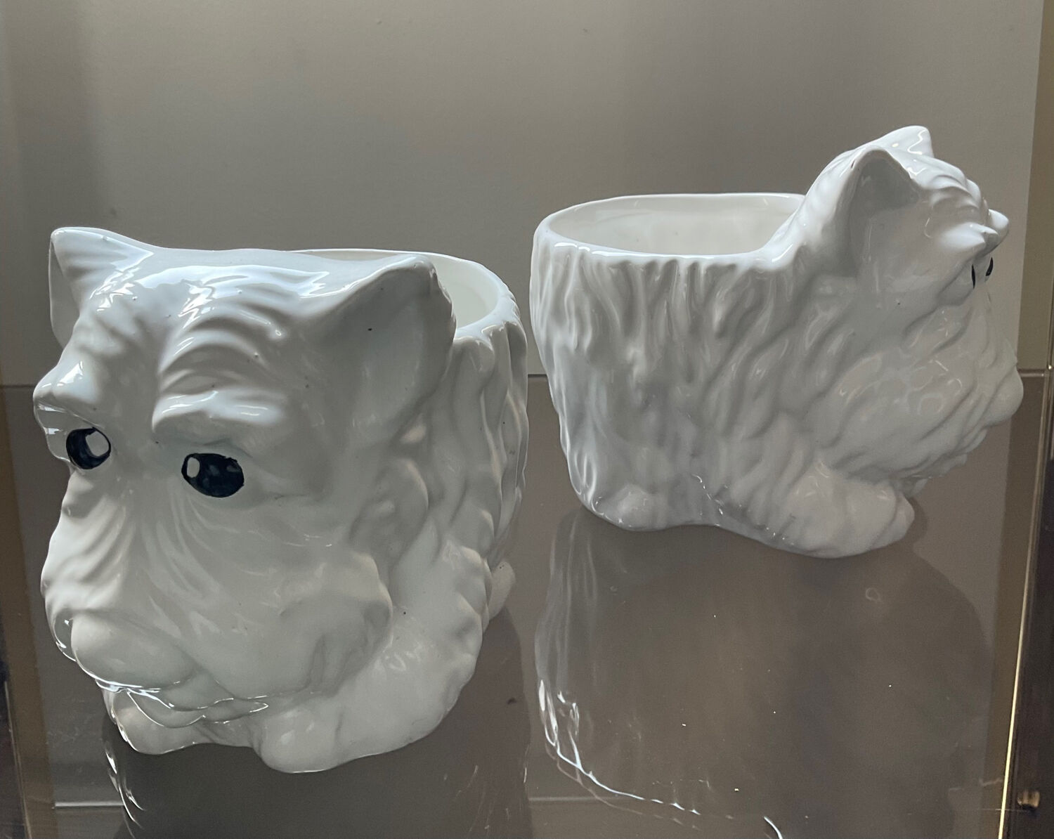 Duo of vintage pot pot dogs ceramic 70s-80s