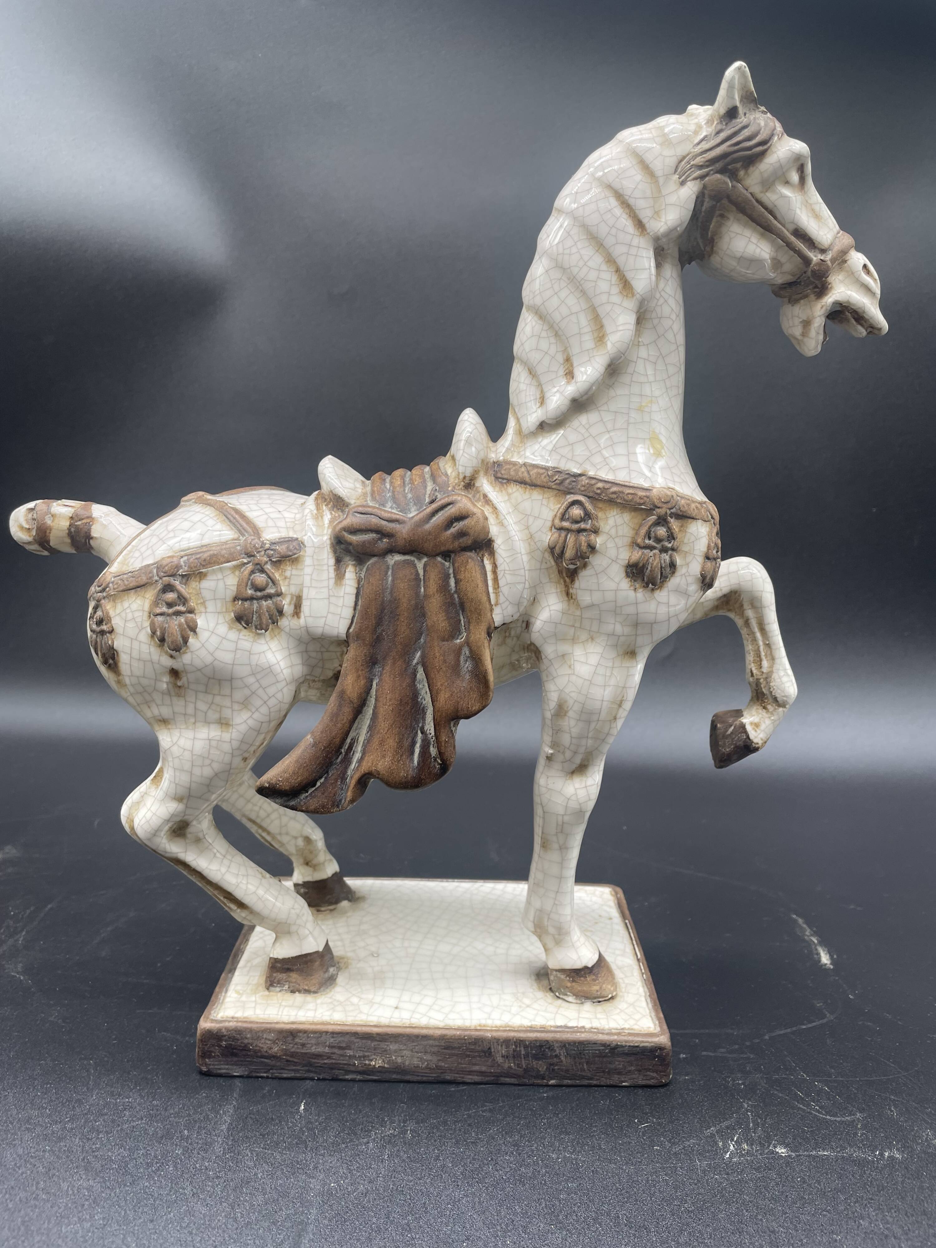 Large pair of crackled ceramic horses – China 20th century
