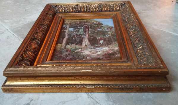 Ancienne peinture paysage  encadrement cadre doré