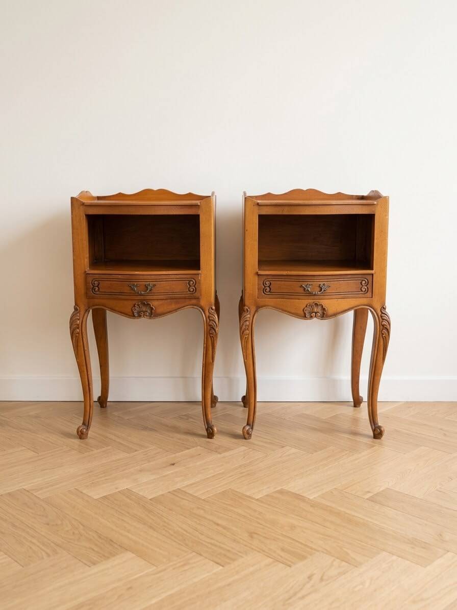 Pair of Louis XV bedside tables in solid wood.