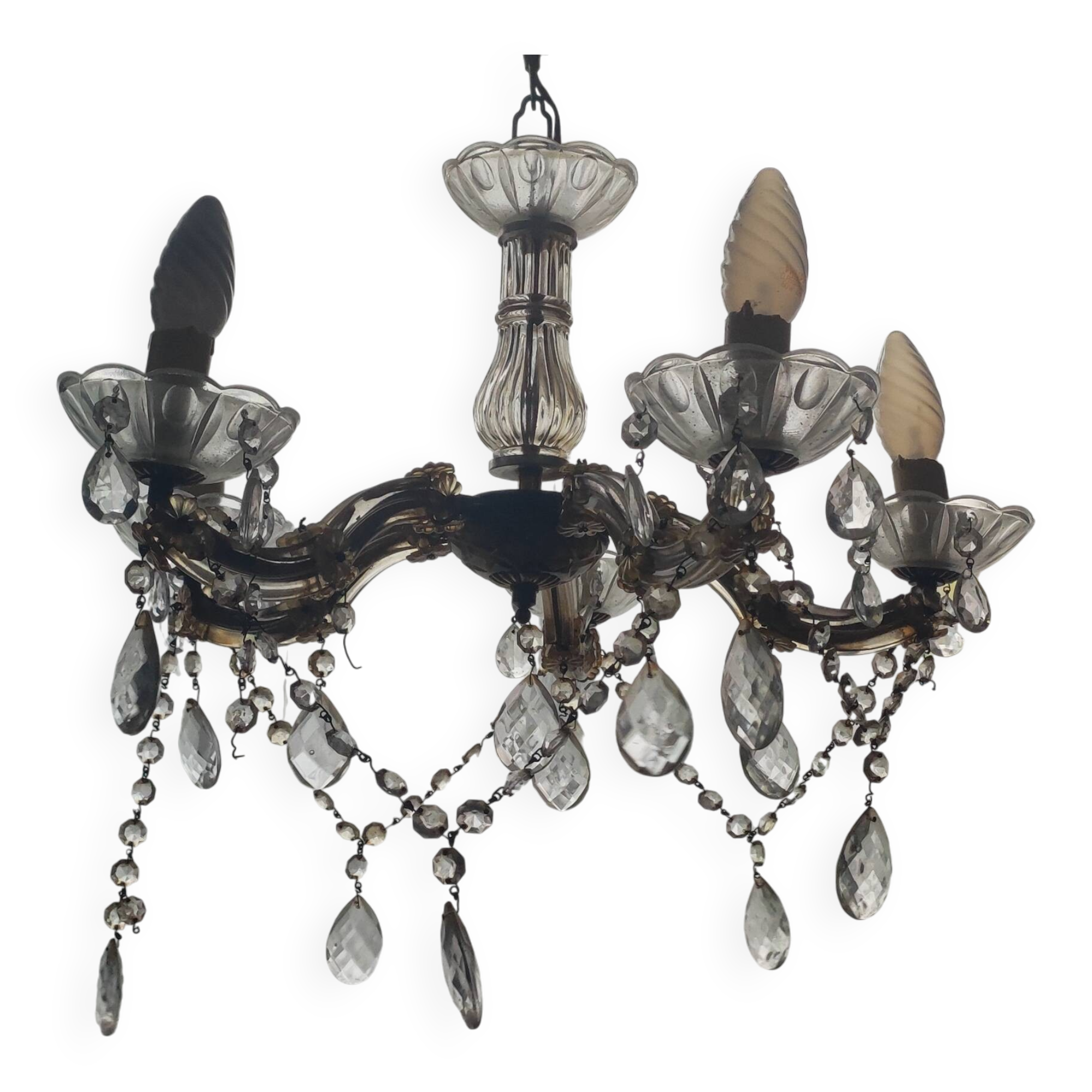 Brass chandelier with 5 branches and pendants